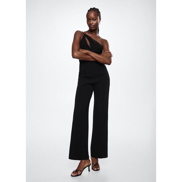 MANGO Asymmetrical Long Black Jumpsuit Size Small - Picture 2 of 15